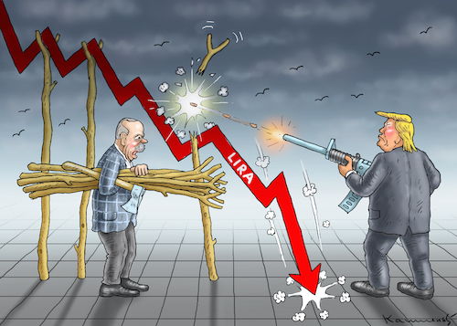 Cartoon: TRUMP VERSUS ERDOGAN (medium) by marian kamensky tagged trump,versus,erdogan,lira,türkei,sanktionen,trump,versus,erdogan,lira,türkei,sanktionen