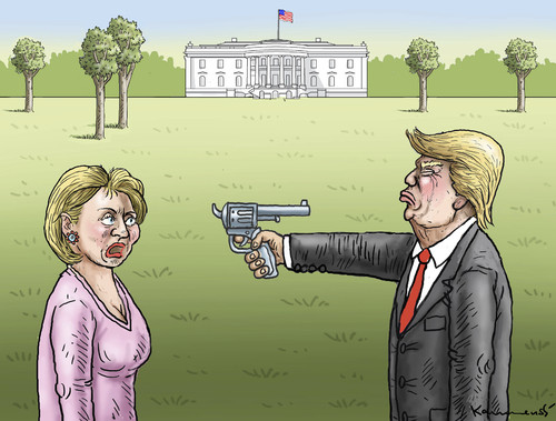 Cartoon: TRUMP VS CLINTON (medium) by marian kamensky tagged obama,trump,präsidentenwahlen,usa,baba,vanga,republikaner,demokraten,faschismus,obama,trump,präsidentenwahlen,usa,baba,vanga,republikaner,demokraten,faschismus