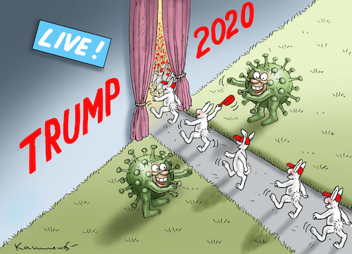 Cartoon: TRUMPS WAHLKAMPF-LIVE (medium) by marian kamensky tagged coronavirus,epidemie,gesundheit,panik,stillegung,george,floyd,twittertrump,pandemie,coronavirus,epidemie,gesundheit,panik,stillegung,george,floyd,twittertrump,pandemie