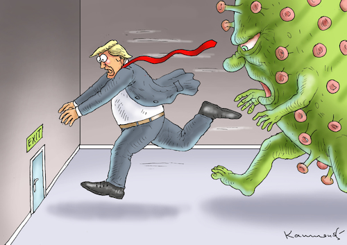 Cartoon: TRUMPXIT (medium) by marian kamensky tagged coronavirus,epidemie,gesundheit,panik,stillegung,trump,pandemie,coronavirus,epidemie,gesundheit,panik,stillegung,trump,pandemie