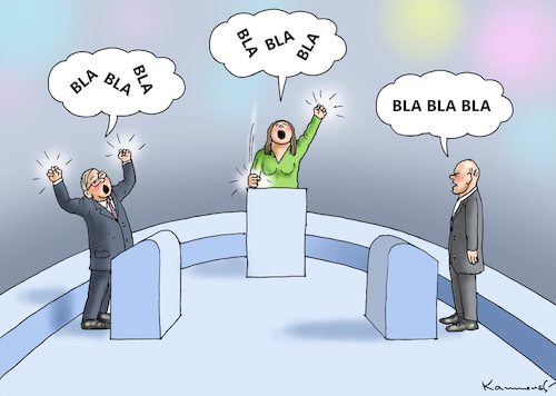 Cartoon: TV-TRIELL (medium) by marian kamensky tagged tv,triell,laschet,baerbock,scholz,tv,triell,laschet,baerbock,scholz