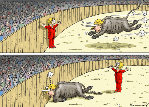 Cartoon: TV DUELL TRUMP VERSUS CLINTON (medium) by marian kamensky tagged obama,trump,präsidentenwahlen,usa,baba,vanga,republikaner,demokraten,tv,duell,versus,clintonfaschismus,obama,trump,präsidentenwahlen,usa,baba,vanga,republikaner,demokraten,tv,duell,versus,clintonfaschismus