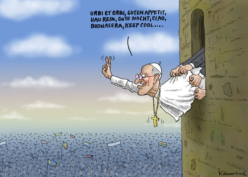 Cartoon: Übereifriger Urbi et Orbi Papst (medium) by marian kamensky tagged papstrücktritt,benedikt,vatikan,katholische,kirche,konklave,papstwahl,franciscus,urbi,et,orbi,papstrücktritt,benedikt,vatikan,katholische,kirche,konklave,papstwahl,franciscus,urbi,et,orbi