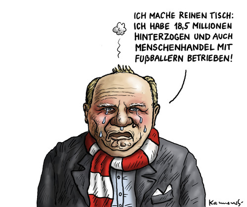 Cartoon: Uli macht reinen Tisch (medium) by marian kamensky tagged uli,hoeness,fc,bayern,steuerbtrug,menschenhandel,uli,hoeness,fc,bayern,steuerbtrug,menschenhandel