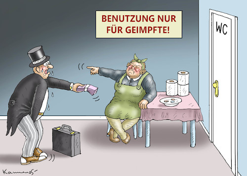 Cartoon: UNBESTECHLICHE KLO-FRAU (medium) by marian kamensky tagged curevac,corona,impfung,pandemie,impfpflicht,curevac,corona,impfung,pandemie,impfpflicht