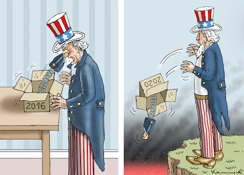 Cartoon: UNCLE SAM (medium) by marian kamensky tagged us,wahlen,joe,biden,trump,corona,bob,woodward,harris,pence,us,wahlen,joe,biden,trump,corona,bob,woodward,harris,pence