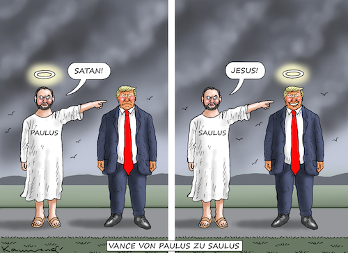 Cartoon: VANCE VON PAULUS ZU SAULUS (medium) by marian kamensky tagged vance,von,paulus,zu,saulus,trump,harris,vance,von,paulus,zu,saulus,trump,harris