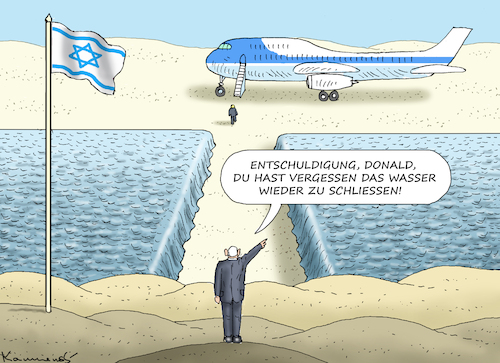 Cartoon: VERGESSLICHER TRUMP (medium) by marian kamensky tagged humanitarian,aid,netanyahu,gaza,hamas,un,ghf,bunker,buster,irans,verbündete,trump,humanitarian,aid,netanyahu,gaza,hamas,un,ghf,bunker,buster,irans,verbündete,trump