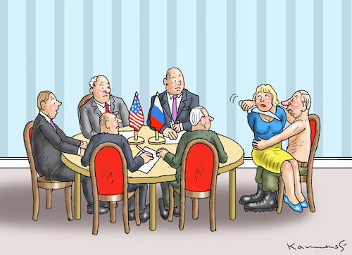 Cartoon: VERHANDLUNGEN MIT PUTIN (medium) by marian kamensky tagged putins,bescherung,ukraine,provokation,nato,osterweiterung,putins,bescherung,ukraine,provokation,nato,osterweiterung