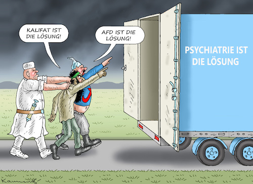 Cartoon: VERRÜCKTE WEGSPERREN! (medium) by marian kamensky tagged kalifat,hamburg,proteste,islamisten,kalifat,hamburg,proteste,islamisten