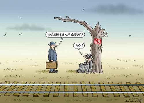 Cartoon: WARTEN AUF GODOT WESELSKY (medium) by marian kamensky tagged lokführerstreik,db,streik,gdl,weselsky,achse,des,bösen,lokführerstreik,db,streik,gdl,weselsky,achse,des,bösen