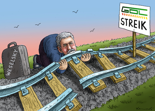 Cartoon: WESELSKYS STREIKHUNGER (medium) by marian kamensky tagged gdl,streik,deutsche,bahn,weselskys,streikhunger,gdl,streik,deutsche,bahn,weselskys,streikhunger