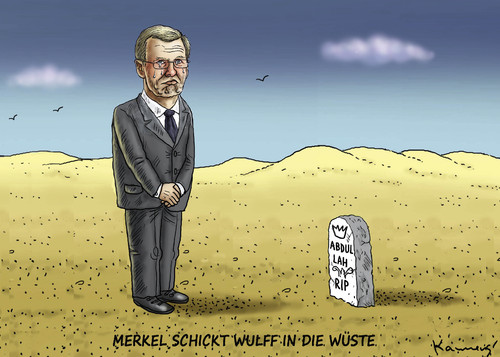 Cartoon: WÜSTCHENWÜRSTCHEN WULFF (medium) by marian kamensky tagged christian,wulff,abdullah,saudi,arabien,trauerfeier,christian,wulff,abdullah,saudi,arabien,trauerfeier