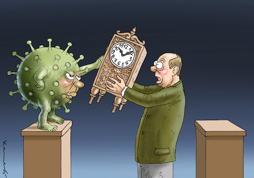 Cartoon: ZEIT ZURÜCKSTELLEN (medium) by marian kamensky tagged coronavirus,epidemie,gesundheit,panik,stillegung,trump,pandemie,coronavirus,epidemie,gesundheit,panik,stillegung,trump,pandemie