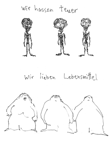 Cartoon: saturn und edeka (medium) by till tagged slogans,dick,dünn,arm,reich