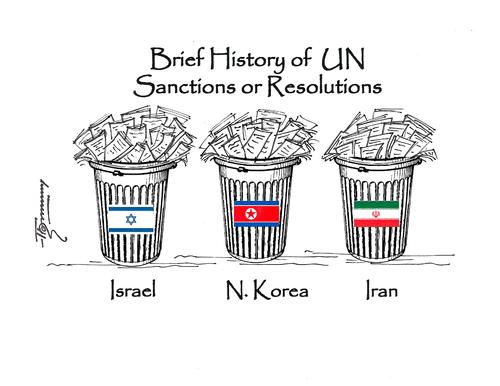 Cartoon: A brief history of UN sanctions (medium) by Thommy tagged iran,un,sanction