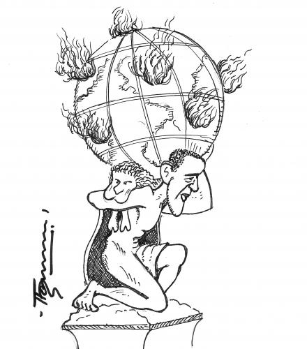 Cartoon: Obamas World of Challenges (medium) by Thommy tagged obama,world,challenge