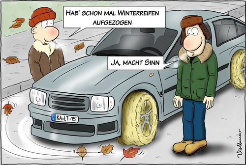 Cartoon: Winterreifen (medium) by Andreas Vollmar tagged autoreifen,winterreifen,reifen,auto,kälte,kalt,herbst,winter