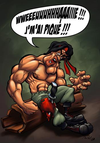 Cartoon: Rambo (medium) by Mikl tagged mikl,michael,olivier,miklart,illustration,art,john,rambo,clumsy,knife