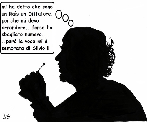 Cartoon: Amico in ombra (medium) by paolo lombardi tagged libya,gaddafi,war,krieg,peace,berlusconi