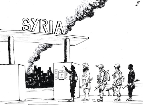 Cartoon: Death Factory men at work (medium) by paolo lombardi tagged syria,war,peace