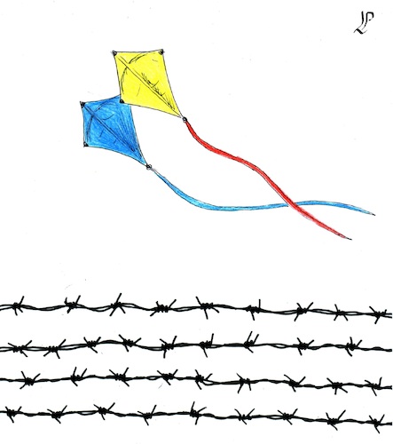 Cartoon: Flying kites in Kabul (medium) by paolo lombardi tagged afghanistan,kabul,taliban,children