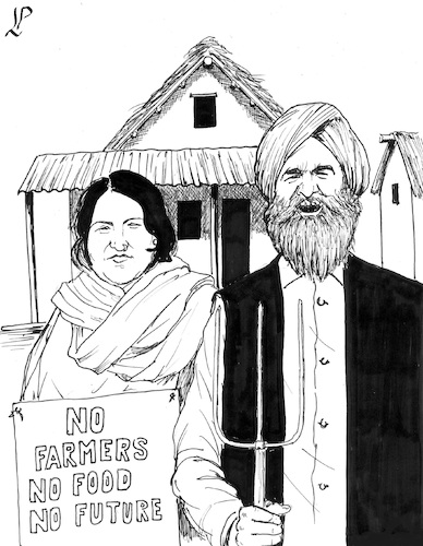 Cartoon: Indian Gothic (medium) by paolo lombardi tagged india,protest,workers
