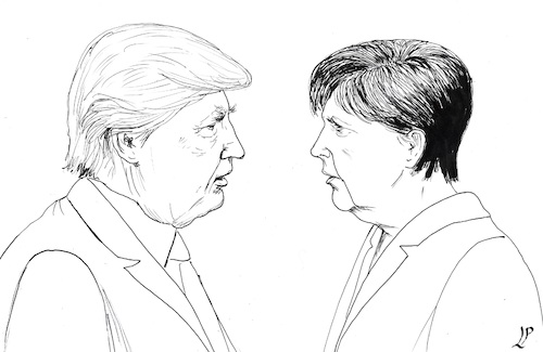 Cartoon: When the faces speak (medium) by paolo lombardi tagged usa,germany,merkel,trump