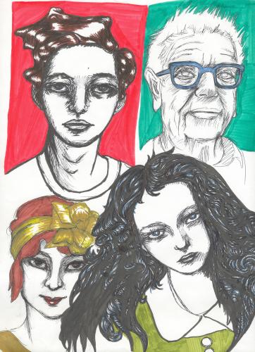 Cartoon: faces and faces (medium) by novak and nemo tagged marker,boy,girl,wonder,elderly,youth,faces