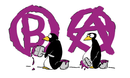 Cartoon: nextstep (medium) by Mergel tagged anarchie,pinguin,graffiti,buchstabieren