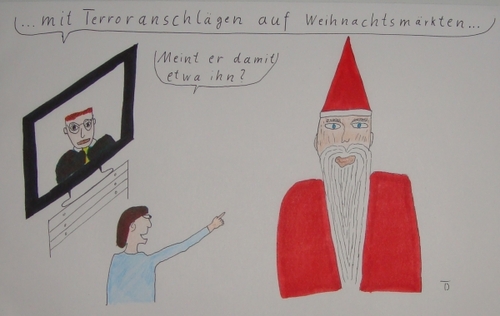 Cartoon: Terroranschläge in Deutschland (medium) by LaRoth tagged terror,terroranschlag,weihnachtsman,weihnachtsmarkt,markt,mann,warnung
