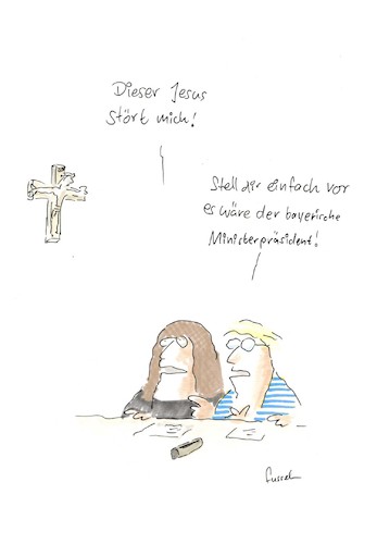 Cartoon: Ein Kreuz (medium) by fussel tagged bayern,kreuz,kruzifix,söder,ministerpräsident,behörden,aufhängen,säkular,laizität,religion,bayern,kreuz,kruzifix,söder,ministerpräsident,behörden,aufhängen,säkular,laizität,religion