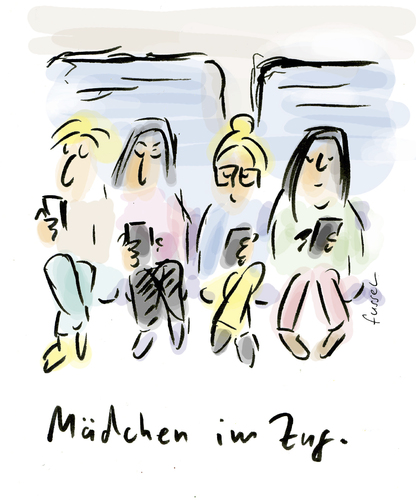 Cartoon: Girls on the train (medium) by fussel tagged emails,mails,surfen,internet,checken,sms,zugfahren,smartphone,handy,zug,im,maedchen