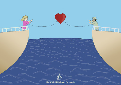 Cartoon: hearts connect (medium) by abdullah tagged lovers,love,distance,away,hearts