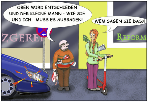 Cartoon: Der kleine Mann (medium) by SoRei tagged auto,metzgerei,reformhaus,roller,lauch,wurst,mann,klein,frau,groß,mittelstand,mittelklasse,mittelmäßigkeit,bescheiden,unbescheiden,obrigkeit,politik,gesellschaft,selbstwahrnehmung,fremdwahrnehmung,identifizieren,identität,schicht,einkommen,konsumverzicht,nachhaltigkeit,auto,metzgerei,reformhaus,roller,lauch,wurst,mann,klein,frau,groß,mittelstand,mittelklasse,mittelmäßigkeit,bescheiden,unbescheiden,obrigkeit,politik,gesellschaft,selbstwahrnehmung,fremdwahrnehmung,identifizieren,identität,schicht,einkommen,konsumverzicht,nachhaltigkeit