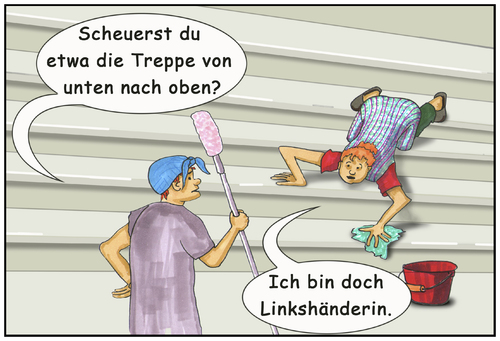 Cartoon: Fachkräftemangel (medium) by SoRei tagged linkshänder,linkshänderin,treppe,wischen,scheuern,reinigungspersonal,putzfrau,eimer,scheuerlappen,schürze,kopftuch,mop,wischmop,feudel,kehrwoche,putzen,linkshänder,linkshänderin,treppe,wischen,scheuern,reinigungspersonal,putzfrau,eimer,scheuerlappen,schürze,kopftuch,mop,wischmop,feudel,kehrwoche,putzen,fachkräftemangel