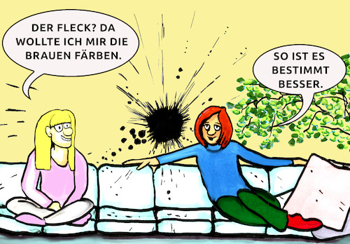 Cartoon: Schöner leben (medium) by SoRei tagged farbe,färben,chemie,chemieunfall,kleckern,kontraste,flecken,wand,tapete,couch,verfärbt,wohnung,do,it,your,self,farbe,färben,chemie,chemieunfall,kleckern,kontraste,flecken,wand,tapete,couch,verfärbt,wohnung,do,it,your,self