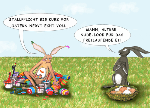 Cartoon: Stallpflicht (medium) by SoRei tagged ostern,osterfest,osterhase,ei,ostereier,färben,anmalen,verstecken,suchen,stallpflicht,freilaufende,hühner,hühnerfarm,legebatterie,tierschutz,verbraucherschutz,christliches,fest,heidnische,bräuche,konsum,vogelgrippe,quarantäne,bodenhaltung,käfighaltung,stempel,kennziffer,herkunft,bio,code,klarheit,regionalität,saisonartikel,ostern,osterfest,osterhase,ei,ostereier,färben,anmalen,verstecken,suchen,stallpflicht,freilaufende,hühner,hühnerfarm,legebatterie,tierschutz,verbraucherschutz,christliches,fest,heidnische,bräuche,konsum,vogelgrippe,quarantäne,bodenhaltung,käfighaltung,stempel,kennziffer,herkunft,bio,code,klarheit,regionalität,saisonartikel