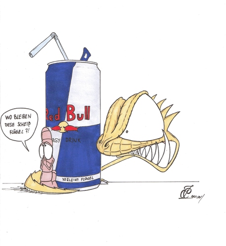 Cartoon: leere Werbeversprechen (medium) by The Illustrator tagged red,bull,echse,wurm,werbung,versprechen,hoffnung,angst,scary,drink,consum,hunt
