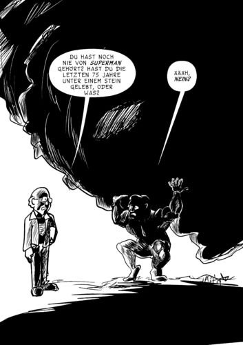 Cartoon: Ääh... super? (medium) by Jaehling tagged superman,superhelden,atlas,stütze,jubiläum,fels