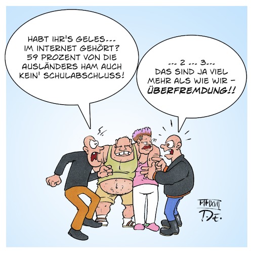 Cartoon: 59 Prozente ohne Schulabschluss (medium) by Timo Essner tagged ausländer,einwanderung,immigration,schule,abschluss,schulabschluss,cartoon,timo,essner,ausländer,einwanderung,immigration,schule,abschluss,schulabschluss,cartoon,timo,essner