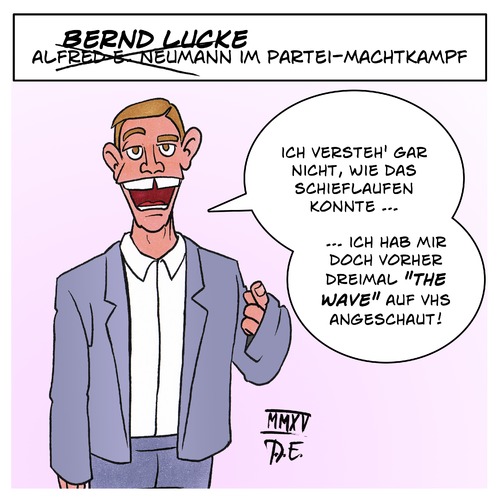 Cartoon: Alfred B. Lucke (medium) by Timo Essner tagged alfred,neumann,bern,lucke,afd,petry,machtkampf,politische,ausrichtung,flügel,alternative,für,deutschland,alfred,neumann,bern,lucke,afd,petry,machtkampf,politische,ausrichtung,flügel,alternative,für,deutschland