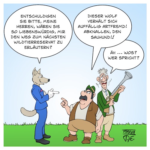 Cartoon: Bayern Wolf Abschuss (medium) by Timo Essner tagged bayern,wolf,wölfe,abschuss,artfremd,auffällig,verhalten,natur,umwelt,umweltschutz,naturschutz,artenvielfalt,biodiversität,cartoon,timo,essner,bayern,wolf,wölfe,abschuss,artfremd,auffällig,verhalten,natur,umwelt,umweltschutz,naturschutz,artenvielfalt,biodiversität,cartoon,timo,essner