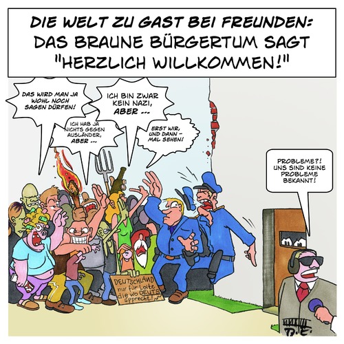 Cartoon: die Welt zu Gast bei Freunden (medium) by Timo Essner tagged flüchtlinge,flüchtlingsheime,asyl,asylrecht,polizei,politik,engagement,ehrenamt,bürger,flüchtlinge,flüchtlingsheime,asyl,asylrecht,polizei,politik,engagement,ehrenamt,bürger