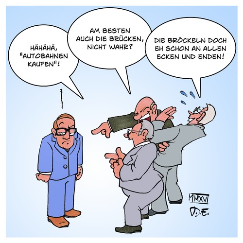 Cartoon: Dobrindt Privatisierung Autobahn (medium) by Timo Essner tagged dobrindt,verkehrsminister,verkehrsministerium,deutschland,maut,deutsche,autobahnen,eu,brüssel,europa,ausländermaut,marode,infrastruktur,sanierungsstau,brücken,straßen,privatisierung,cartoon,timo,essner,dobrindt,verkehrsminister,verkehrsministerium,deutschland,maut,deutsche,autobahnen,eu,brüssel,europa,ausländermaut,marode,infrastruktur,sanierungsstau,brücken,straßen,privatisierung,cartoon,timo,essner