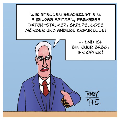 Cartoon: Jobsuche beim BfV (medium) by Timo Essner tagged hans,georg,maaßen,maassen,bfv,verfassungsschutz,job,jobs,stellenausschreibung,kriminelle,verbrecher,daten,bürger,deutschland,timo,essner,hans,georg,maaßen,maassen,bfv,verfassungsschutz,job,jobs,stellenausschreibung,kriminelle,verbrecher,daten,bürger,deutschland,timo,essner