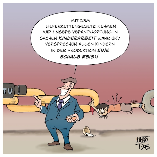 Cartoon: Lieferkettengesetz (medium) by Timo Essner tagged lieferkettengesetz,lieferketten,marken,verantwortung,kinderarbeit,kaffee,kakao,tee,zucker,fast,fashion,seltene,erden,bergbau,tagebau,365tagegegenkinderarbeit,cartoon,timo,essner,lieferkettengesetz,lieferketten,marken,verantwortung,kinderarbeit,kaffee,kakao,tee,zucker,fast,fashion,seltene,erden,bergbau,tagebau,365tagegegenkinderarbeit,cartoon,timo,essner