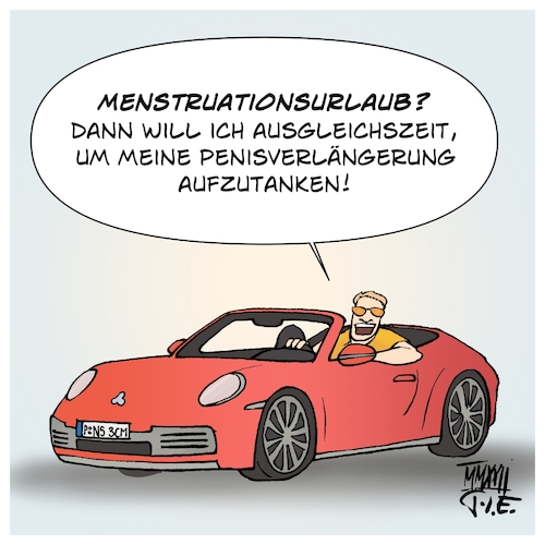 Cartoon: Menstruationsurlaub (medium) by Timo Essner tagged frauen,menstruationsurlaub,tage,regel,regelschmerzen,regelbeschwerden,krämpfe,schmerzen,ausfall,arbeitszeit,krankheitstage,job,beruf,karriere,frauenrechte,gleichberechtigung,entlastung,biologie,körper,männer,kompensation,kompensationsurlaub,cartoon,timo,essner,frauen,menstruationsurlaub,tage,regel,regelschmerzen,regelbeschwerden,krämpfe,schmerzen,ausfall,arbeitszeit,krankheitstage,job,beruf,karriere,frauenrechte,gleichberechtigung,entlastung,biologie,körper,männer,kompensation,kompensationsurlaub,cartoon,timo,essner