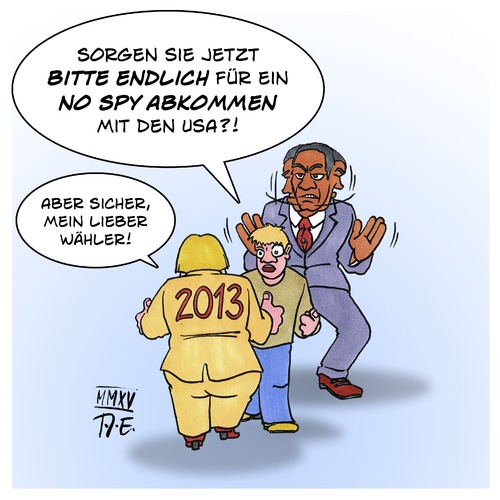 Cartoon: No Spy Abkommen (medium) by Timo Essner tagged bnd,nsa,abhörskandal,skandal,spionage,lauschangriff,demokratie,rechtsstaat,bürgerrechte,privatsphäre,datenschutz,bnd,nsa,abhörskandal,skandal,spionage,lauschangriff,demokratie,rechtsstaat,bürgerrechte,privatsphäre,datenschutz