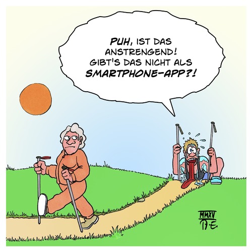 Cartoon: Nordic Walking (medium) by Timo Essner tagged nordic,walking,sport,sportler,sportmuffel,rüstige,rentner,senioren,verweichlichte,jugend,generation,smartphone,cartoon,timo,essner,nordic,walking,sport,sportler,sportmuffel,rüstige,rentner,senioren,verweichlichte,jugend,generation,smartphone,cartoon,timo,essner